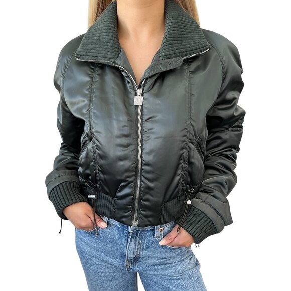 CHANEL Sport Vintage 03A CC Logo Nylon Jacket #38 Rib Knit Zip Green [106015] - Picture 1 of 12